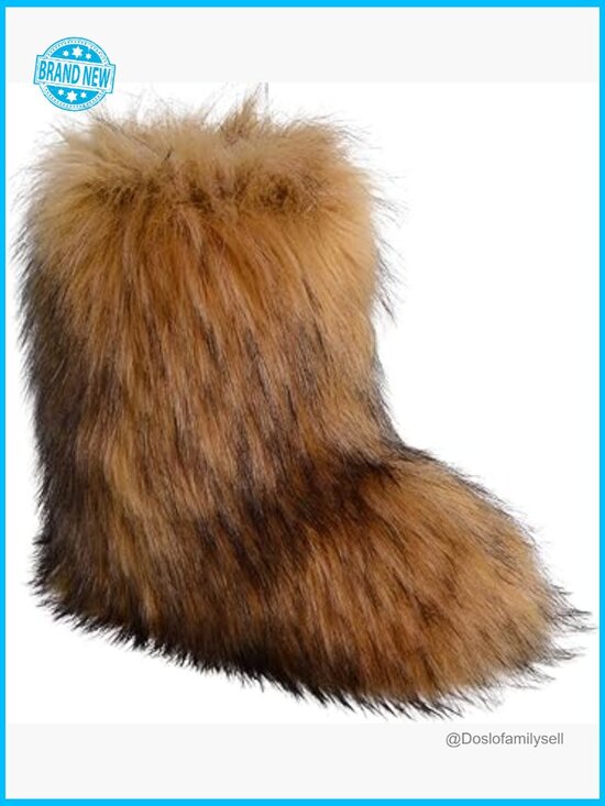 Womens Faux Fur Boots Furry Fluffy Winter Boots Snow Boot  Cozy Faux Fur Mid-Calf Snow Boots with Platform Sole Streetwear